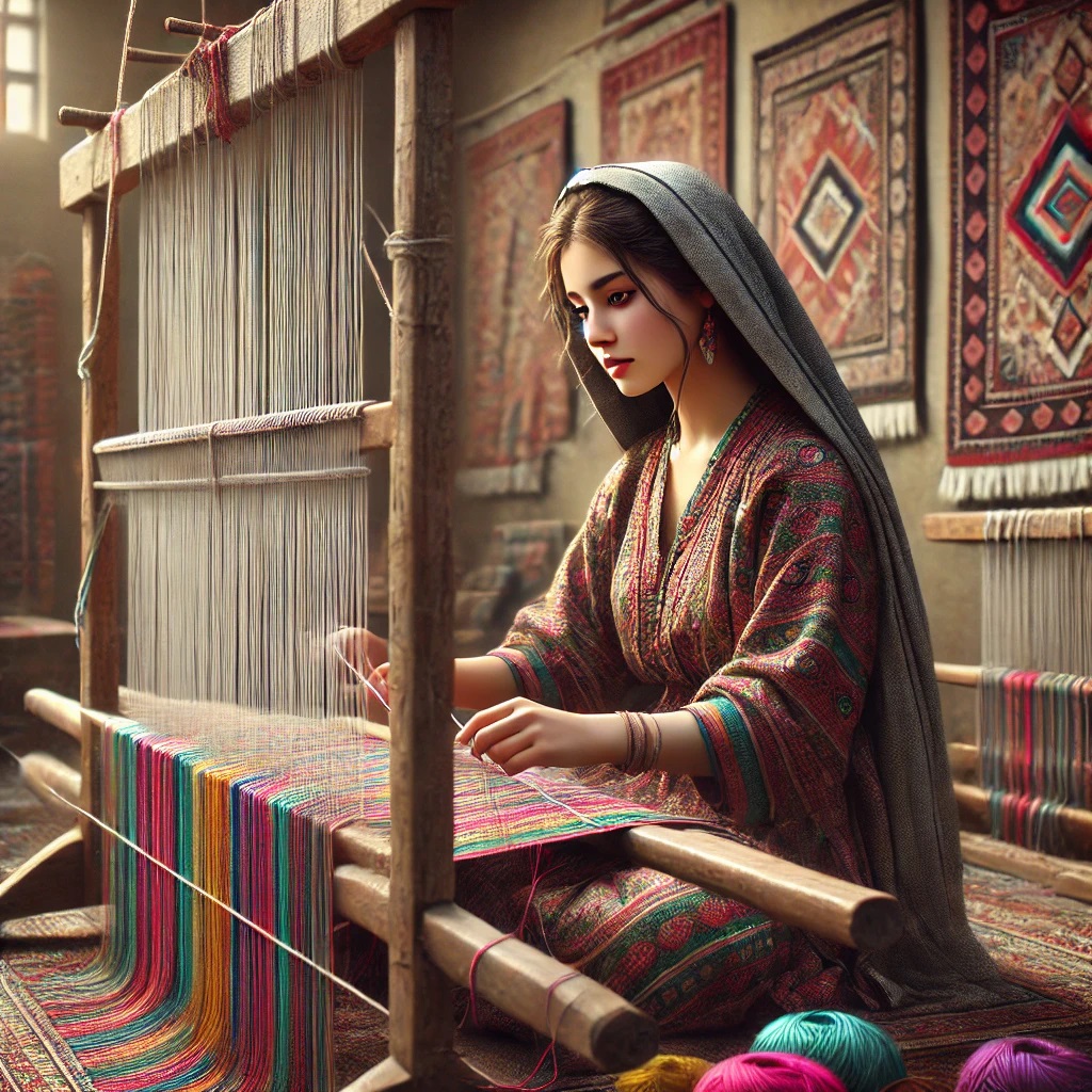 girl behind a loom