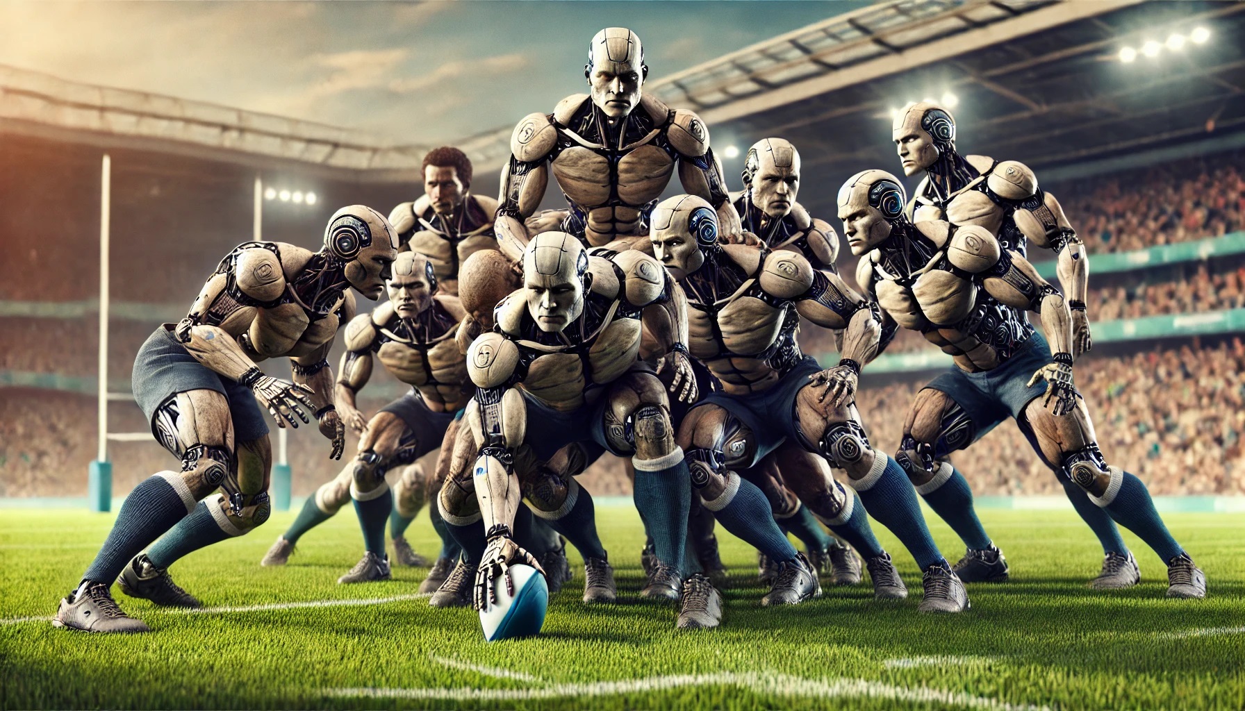 rugby scrum of robots